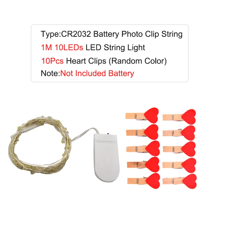 CR2032 battery 1m Фото зажимы светодиодный строка светильник s 1 м 2 м 5 м 10 м USB ФЕЯ гирлянда светильник s Батарея приведенный в действие светильник на Рождество Свадебная вечеринка украшения - Emitting Color: CR2032 battery 1m