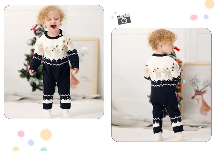 Рождественские комбинезоны для новорожденных мальчиков и девочек вязаные