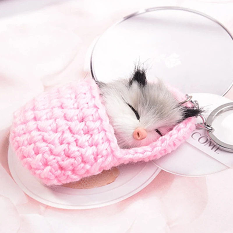 Милые брелки с помпоном в виде спящего кота для женщин и девушек из