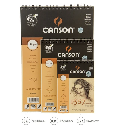1 pcs Sketch paper CANSON Professional 155 г/м2 для искусства раскрашивания эскиз книга 8 K/16 K/32 K 1557 эскизная бумага тетрадь школьная Живопись принадлежности для художественных эскизов - Цвет: 1 pcs Sketch paper