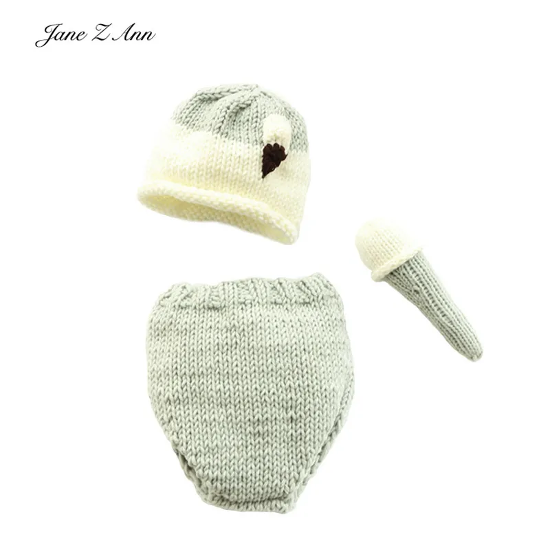 

2020 Newborn photography props handmade three piece set Cute hat+diaper+iceacream creative costume