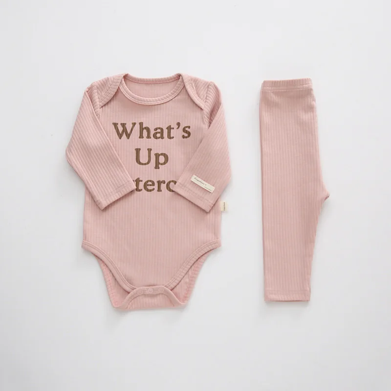 

Infant Girls Boys Autumn Fall Clothes Suits New Fashion Toddler Baby Ribbed SetsKids Letter Long-sleeved Outfit Newborn Clothing