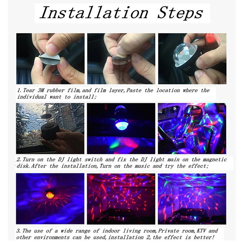 Автомобильная атмосферная лампа RGB со светодиодным звуком дискошар сценическое