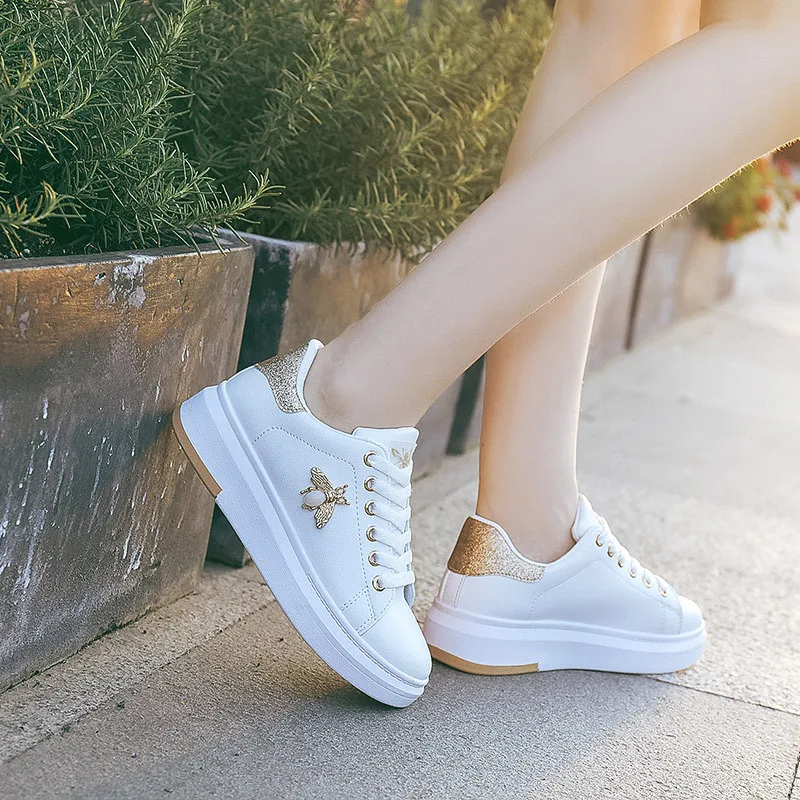 

Women Platform Sneakers Zapatos De Mujer Fashion Rhinestone Chaussures Femme Bee Lady Footware Patchwork Casual Shoes