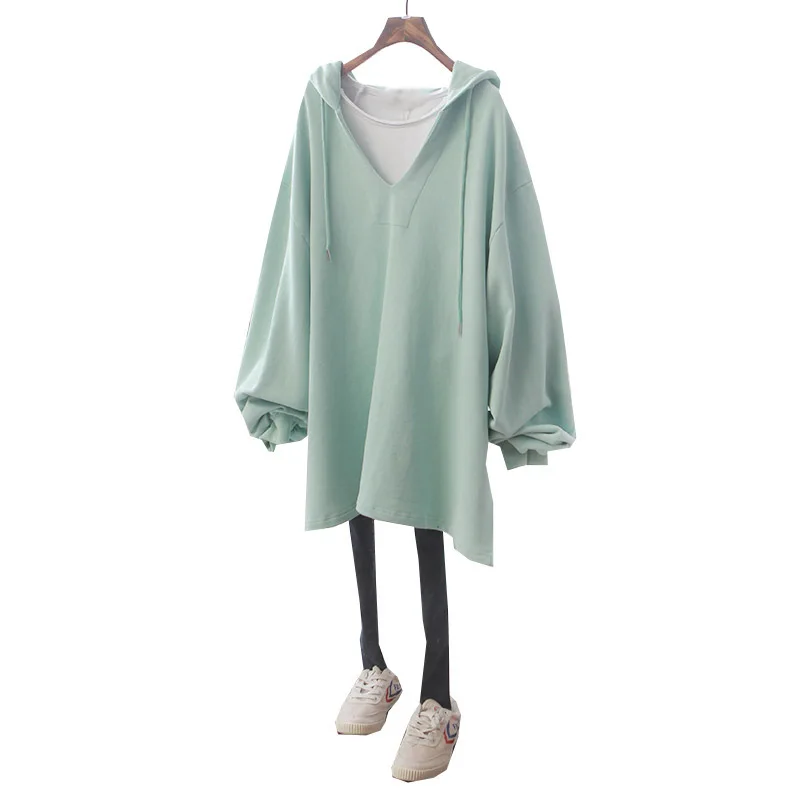 

2020 new autumn women's jacket trend V-neck long split ladies coat hooded slim sweater women