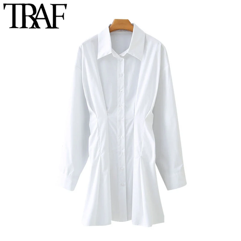 Платье рубашка женское Плиссированное на пуговицах с длинным рукавом|Женские