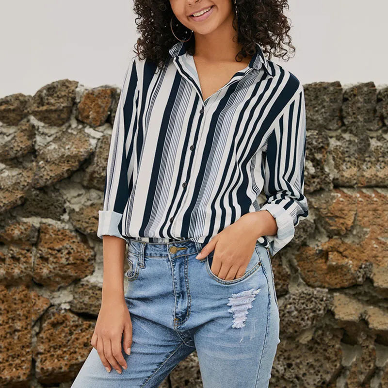 Новая уникальная полосатая дизайнерская однобортная женская рубашка с длинным