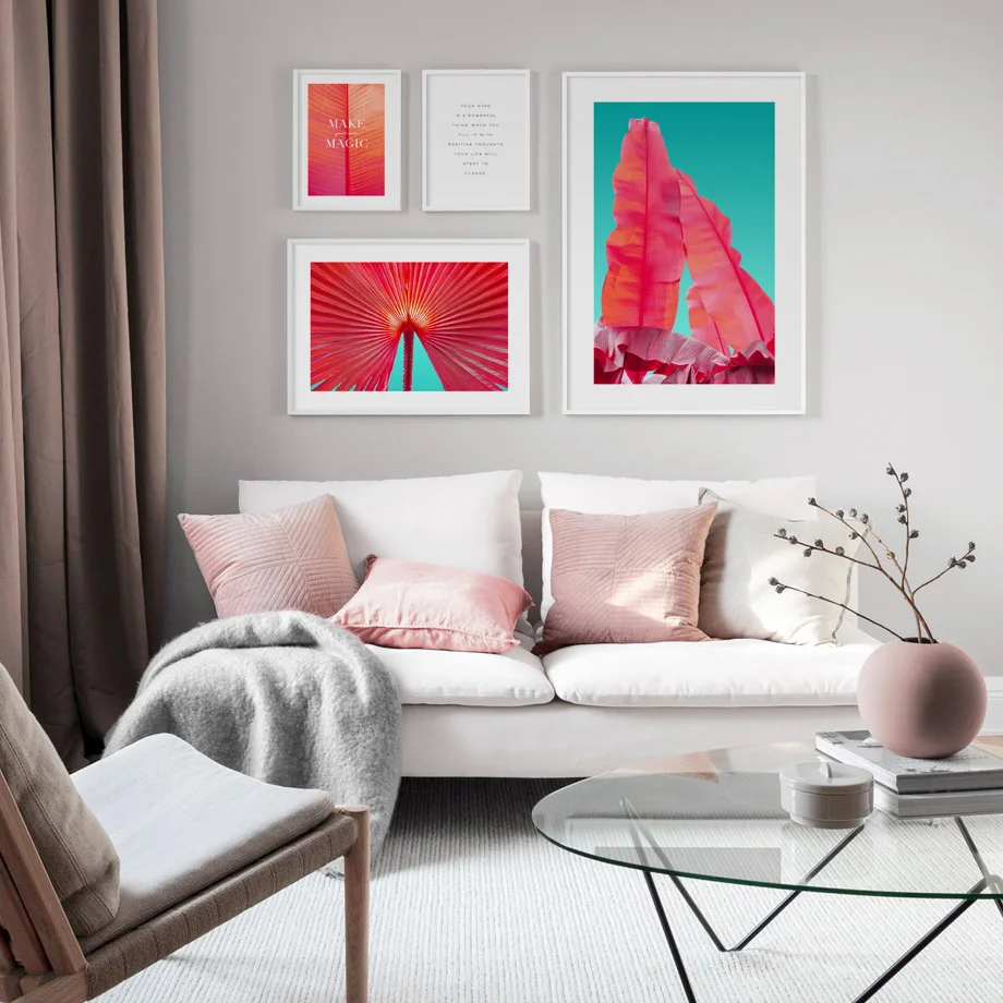 Постеры и принты в скандинавском стиле с изображением красных банановых листьев