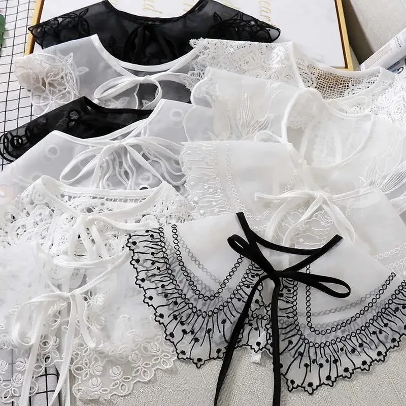 Adult dolls Lace fake collar women Sweater collared shirt Vintage Detachable stays Black White Blouse false collarsTop Ladies 200pcs plastic collar stiffeners stays bones set for dress shirt men s gifts clear plastic collar stays 55 x 10 mm