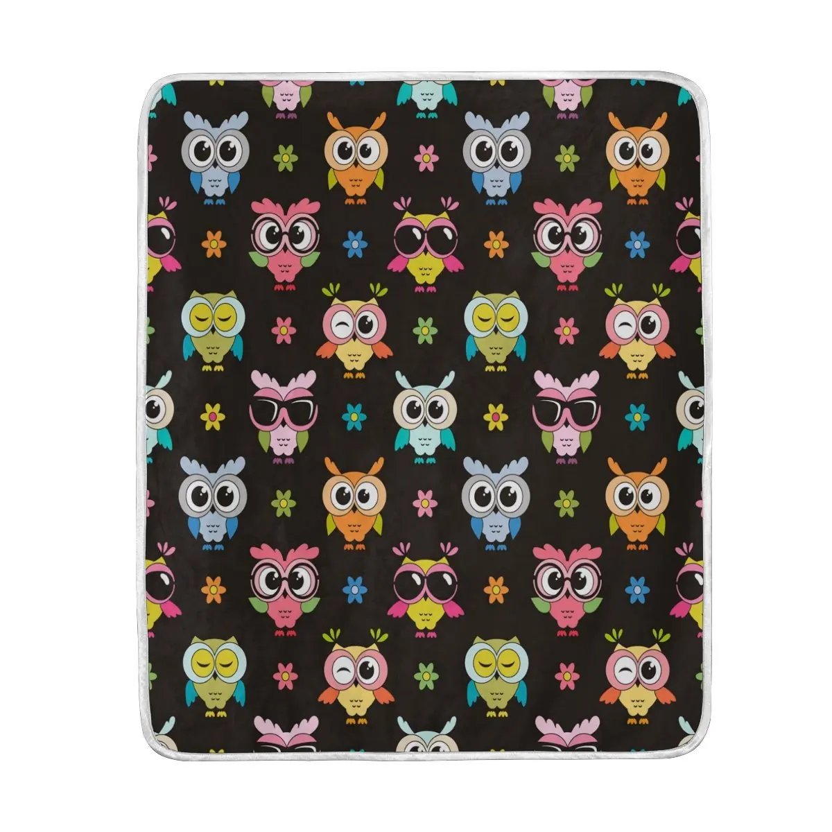 

Cute Colorful Owl with Flower Nap Flannel Blankets Super Soft Cozy Throw Blanket Warm Bedspread Travel Sofa Cover