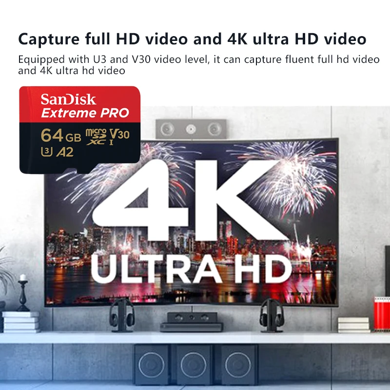 Micro SD карта памяти Sandisk Extreme PRO 64 ГБ 128 256 400 гб 170 флэш-накопитель для смартфона |