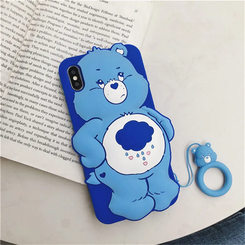 Blue case 3D мультяшный цветной коричневый медведь силиконовый чехол для iPhone 11 pro max X XS MAX XR 7 8 6 6s Plus милый чехол для телефона чехол s - Цвет: Blue case