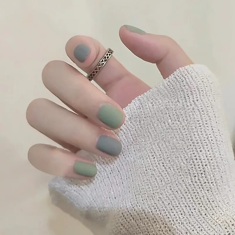 

24pcs Mint Green Jumping Color Wearable Temperament Frosted Fake Nails Suitable Girls Summer Decorated Fingernails TO