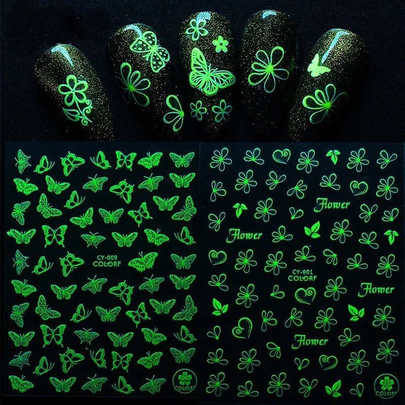 

1 Pc Glow In The Dark Luminous Butterfly Nail Art Stickers Sequins Glitter Flakes Summer Phosphor Fluorescent Manicure Decor