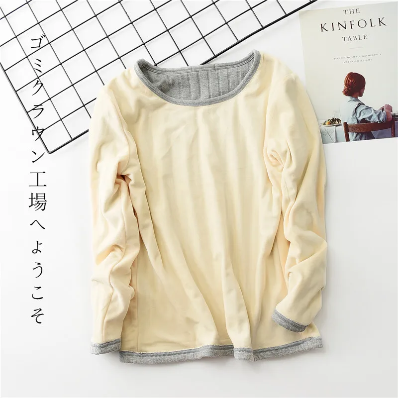 Women Fleece Thermal Underwear Velvet Tops Winter Warm Thick Undershirt Cotton Long Sleeves