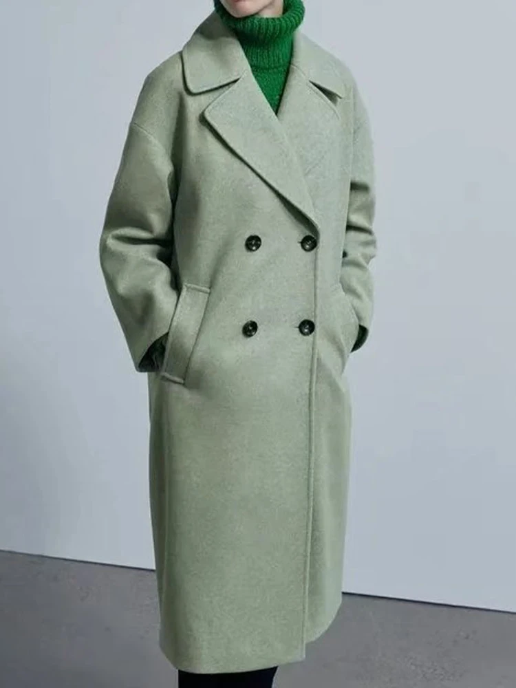 KBAT 2022 Women Coat Elegant Office Long Wool Coat Long Sleeve Double Breasted Loose Coat Overcoat Female Winter Outerwear