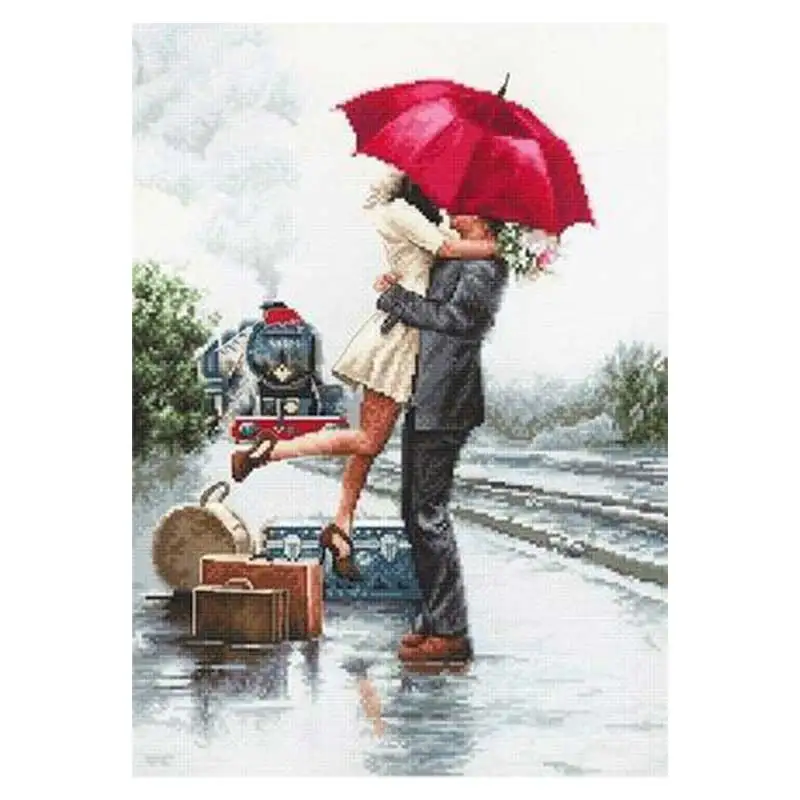 

Couple at the train station counted 11CT 14CT 18CT Cross Stitch Set DIY Cross-stitch Kits Embroidery Needlework Home Decor