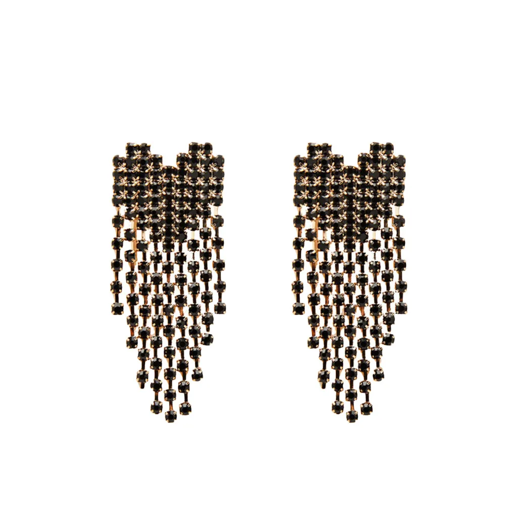 Трендовые блестящие серьги с кисточками кристаллами и красными губами корейские