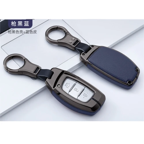 

Metal Leather Remote Smart Key Fob Cover Case For Elantra Tucson Sonata