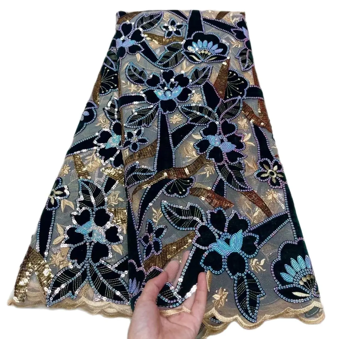 Большая Тяжелая уникальная сетка из кружевной ткани с бархатной вышивкой и