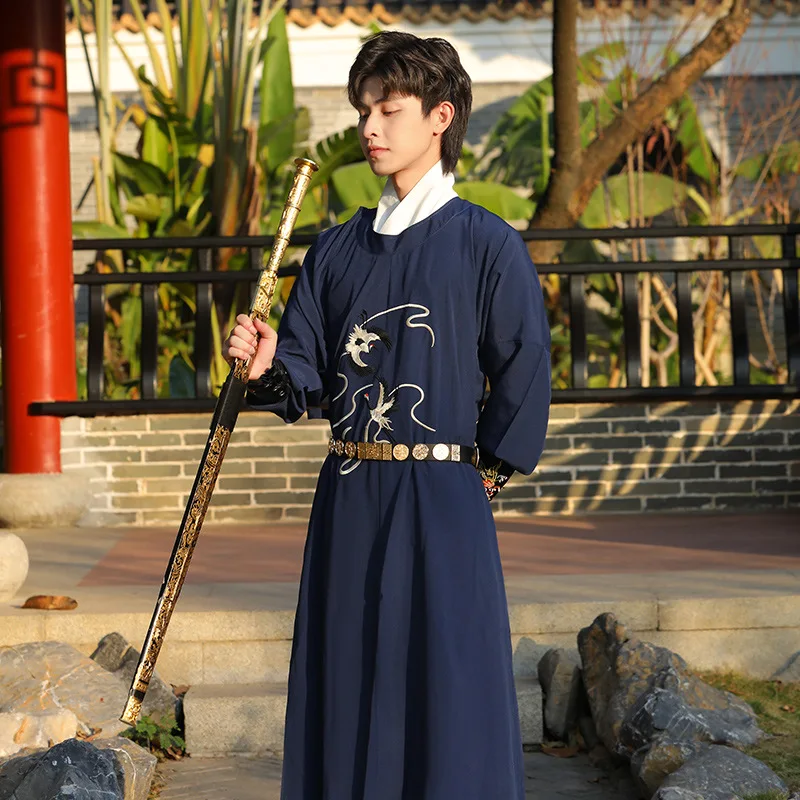 

Оригинальная Мужская композиционная одежда Hanfu с круглым вырезом и вышивкой в виде цветка в стиле древнего рыцаря красивый китайский стиль для выступления на сцене