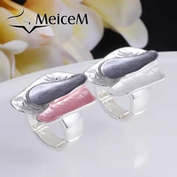 meicem trendy lrregular geometric ring for women pink enamel luxury brand metal alloy adjustable rings womens 2021 new design