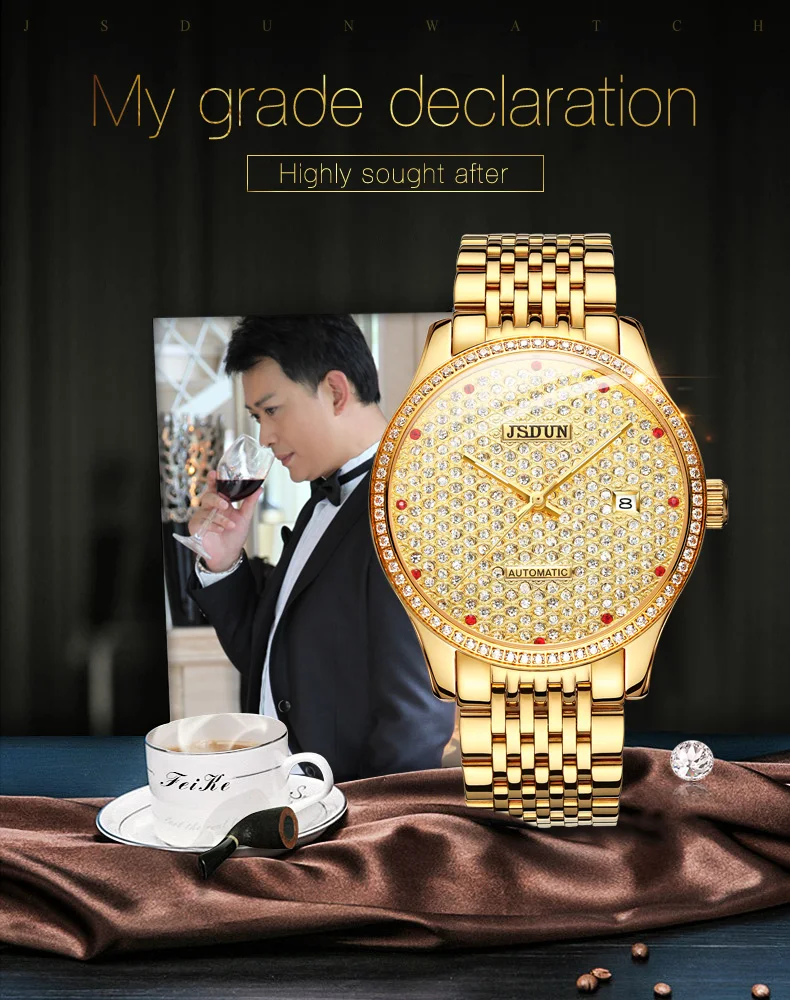 

JSDUN 8815 Uhr Mnner Automatische Mechanische Herren uhren Luxus Marke Diamanten Armbanduhr Wasserdicht armbanduhr
