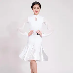 Платье для девочек, с сетчатыми рукавами, для соревнований по латиноамериканским танцам, бальных танцев, танго, танцев, JL1367