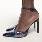 Мюли женские с блестками, заостренный носок, тонкий каблук, туфли-лодочки, ремешок на щиколотке, блестящие, модная летняя Свадебная обувь для вечеринок