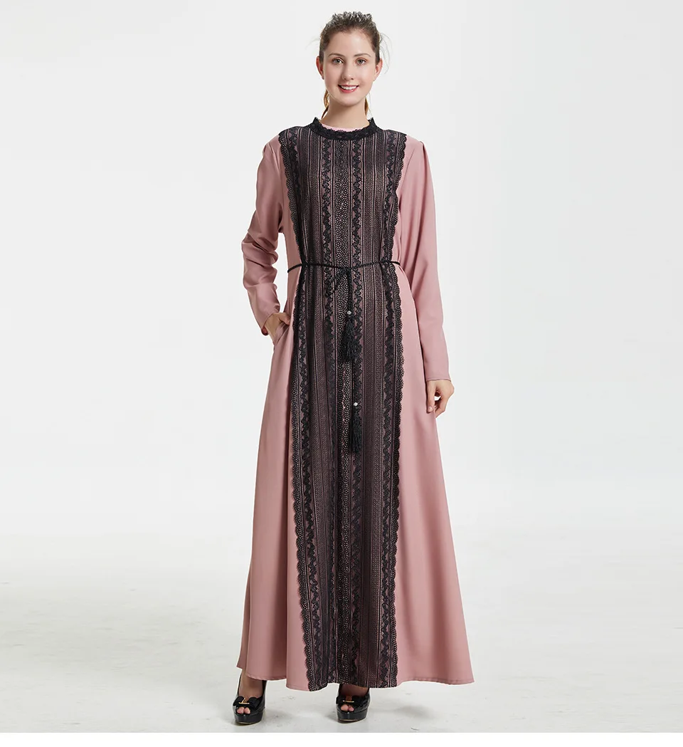 Элегантное мусульманское платье абайя для женщин на шнуровке Макси хиджаб ОАЭ