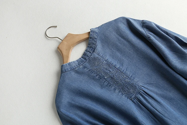 Лето 2020 новое ретро платье с вышивкой тонкое свободное джинсовое средней