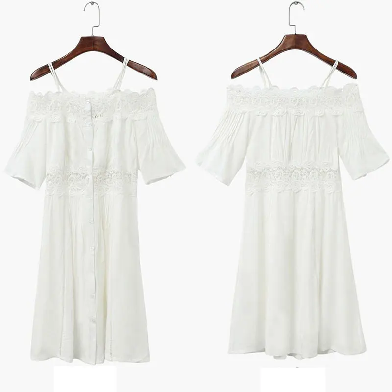 

Summer Dress Women 2020 Boho Female White Lace Sexy Dresses Off Shoulder Spaghetti Strap Hollow Out Vestidos Mujer