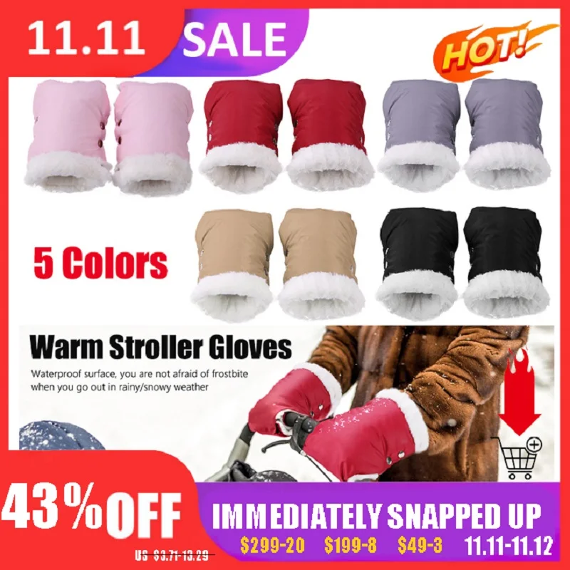 

1 Pair Winter Warm Stroller Gloves Waterproof Baby Cart Fleece Hand Muff Mittens Baby Buggy Clutch Cart Muff Glove