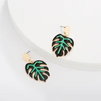 alloy dripping oil european american hot style fashion double color earrings female accessories temperament wild leaf earrings