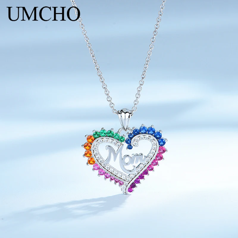 

UMCHO Elegant Necklaces Pendants 925 Sterling Silver Jewelry Created Heart Shaped Character Mom Necklace Wedding For Mom Gift