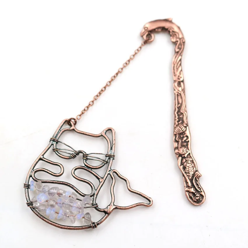 FYJS уникальный медный Дельфин с проволокой обертывание милый кот цитрин Закладка