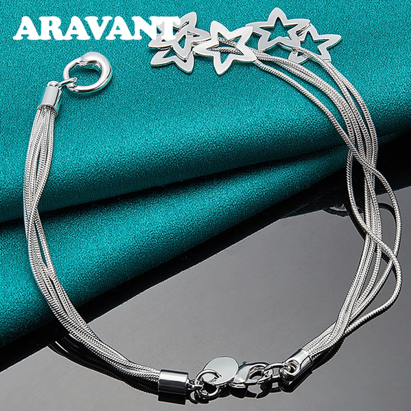 

925 Silver Hollow Star Charm Bracelet For Women Fashion Jewelry