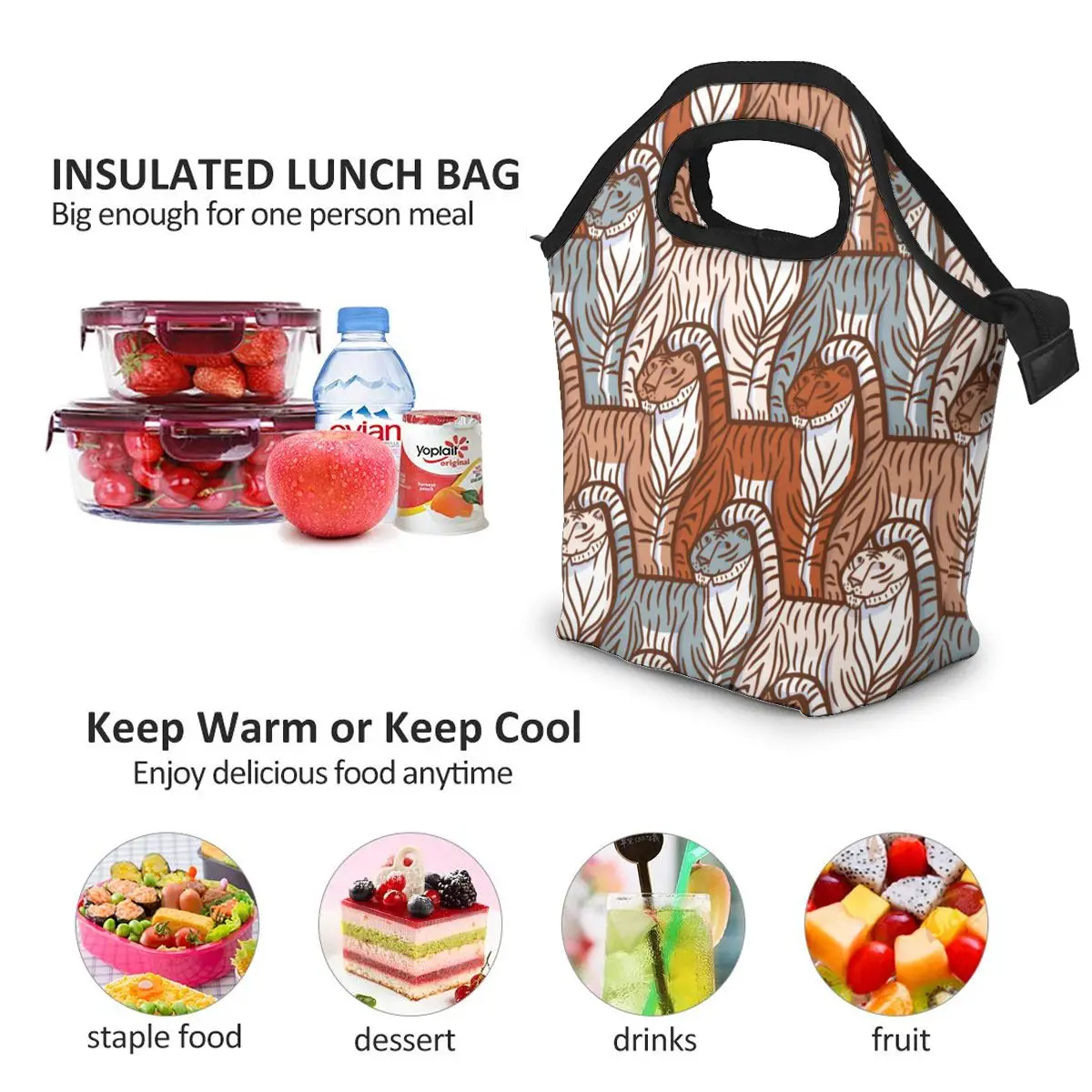 Сумка для ланча с тигром сумки обеда/льда портативная Изолированная коробка еды