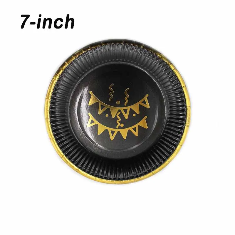 7-inch Plate 10pcs 65 шт Свадебные украшения для дня рождения, черные одноразовые столовые приборы, тарелки, бумажные трубочки, принадлежности для вечеринки, сувениры для детского душа - Цвет: 7-inch Plate 10pcs