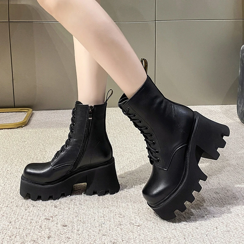 

Solid Leather Boot Female Ladies Casual Women Shoes Increasing Women Motorcycle Winter Height Ankle Boots Zapatos De Mujer