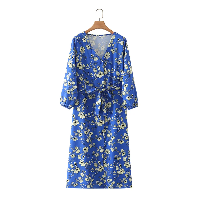 

Женское платье с поясом ZA, повседневное простое однобортное приталенное платье с цветочным принтом, лето 2021