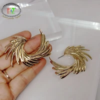 f j4z hot alloy feather earrings for women hyperbole big hoop earring for party unique minimalist jewelry dropship