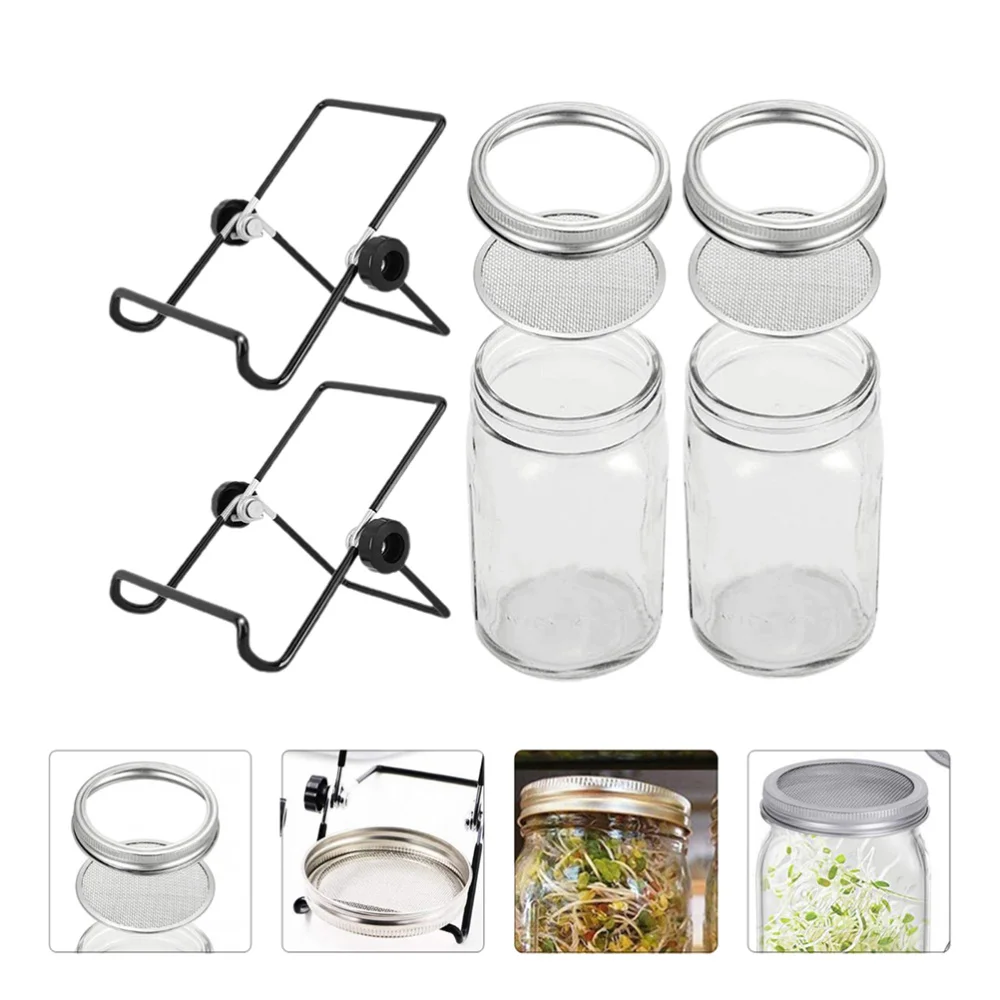

1 Set Stainless Steel Mesh Lid Mason Jars Sprouting Jars Kit with Racks (Transparent)