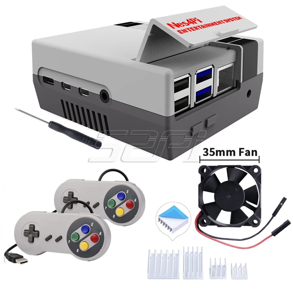 Case and Controllers 52Pi NES4Pi NES Стиль чехол Комплект ABS функциональный Вентилятор охлаждения радиаторы отвертки только для Raspberry Pi 4 B(4 Модель B - Цвет: Case and Controllers