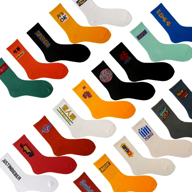 

Funny Women's Socks Stripe Plaid Solid Letter Male Ladies Japanese Fashion Harajuku Hip Hop Street Sports Cotton Happy Socks