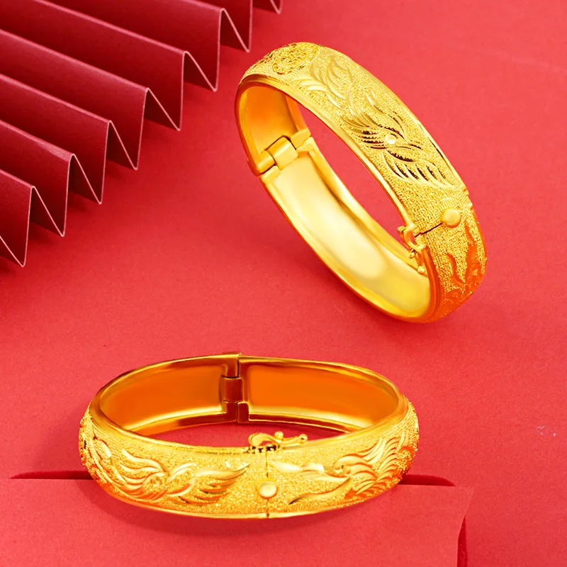 24K желтое золото браслет браслеты для женщин мужчин роскошный дракон феникс