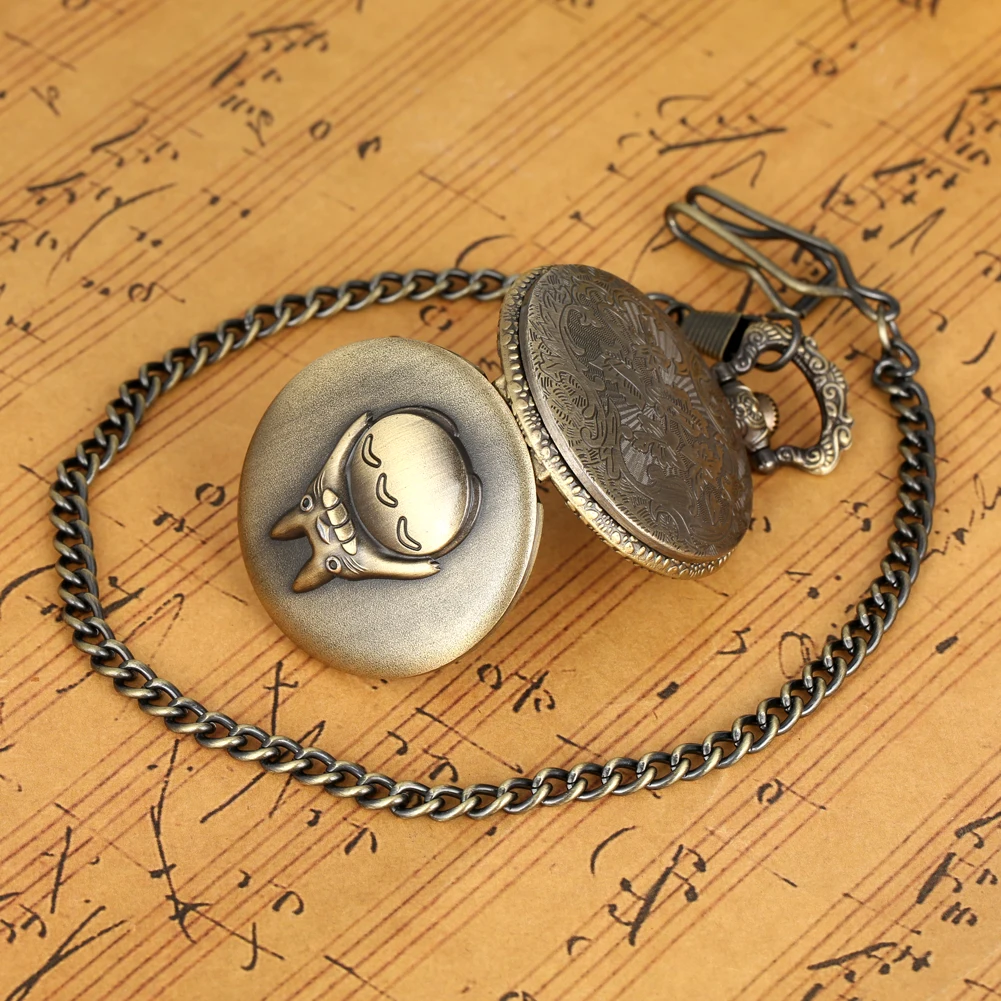 

Anime Lover Bronze One Piece Theme Totoro Theme Quartz Pocket Watch Men Women Hollow-out Case Alloy Necklace Pendant Chain Gifts