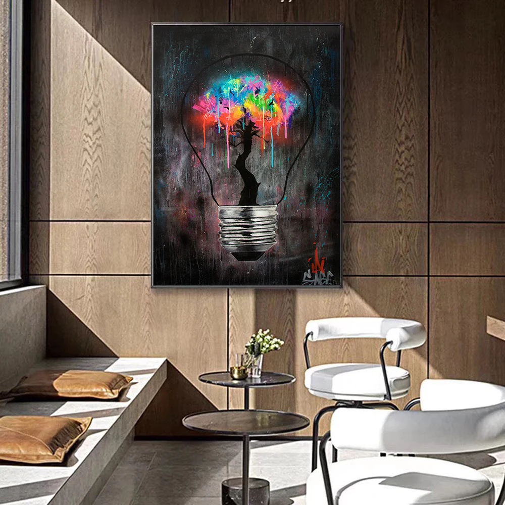 

Modern Printing Canvas Painting Light Bulb Graffiti Wall Art Poster Painting and Printmaking Living Room Bedroom Home Decoration