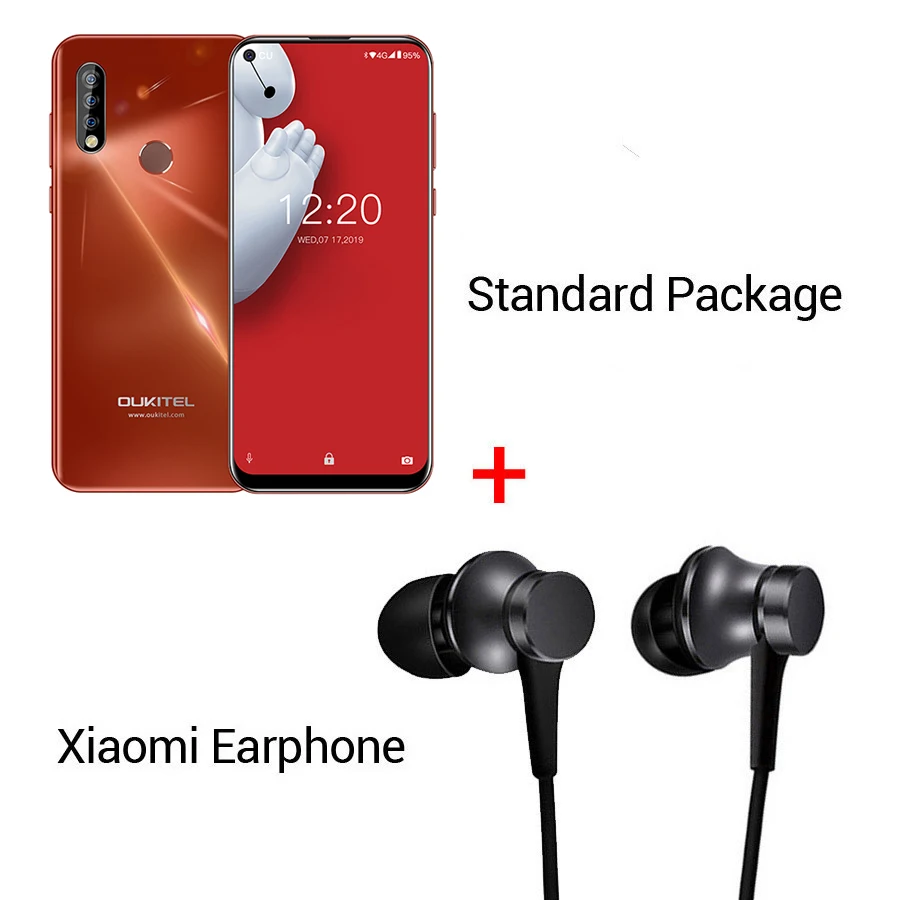 Red N Earphone OUKITEL C17 Pro 6,35 ''Android 9,0 19:9 MT6763 4 Гб 64 Гб Смартфон Face ID Octa Core 3900 мАч Тройная камера 4G мобильный телефон - Цвет: Red N Earphone