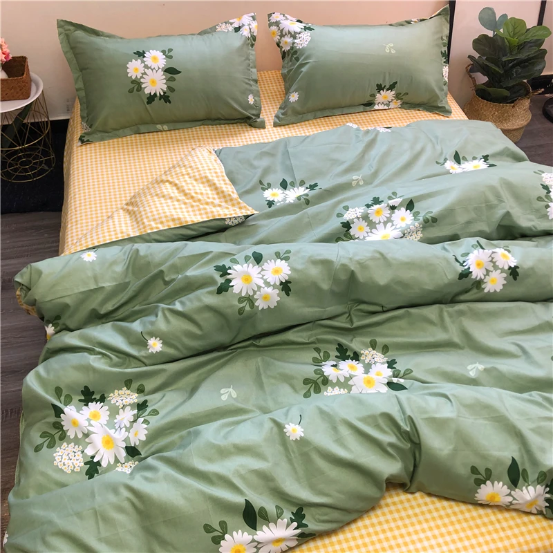 

Double Bed Linen Set Flower Reactive Printed Queen Size Duvet Cover Sets King Size Bedding Purple Floral Bed Covers